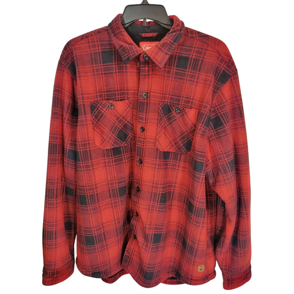 Coleman Shacket Red Black Plaid Long Sleeve Button Down Men's Size XXL
